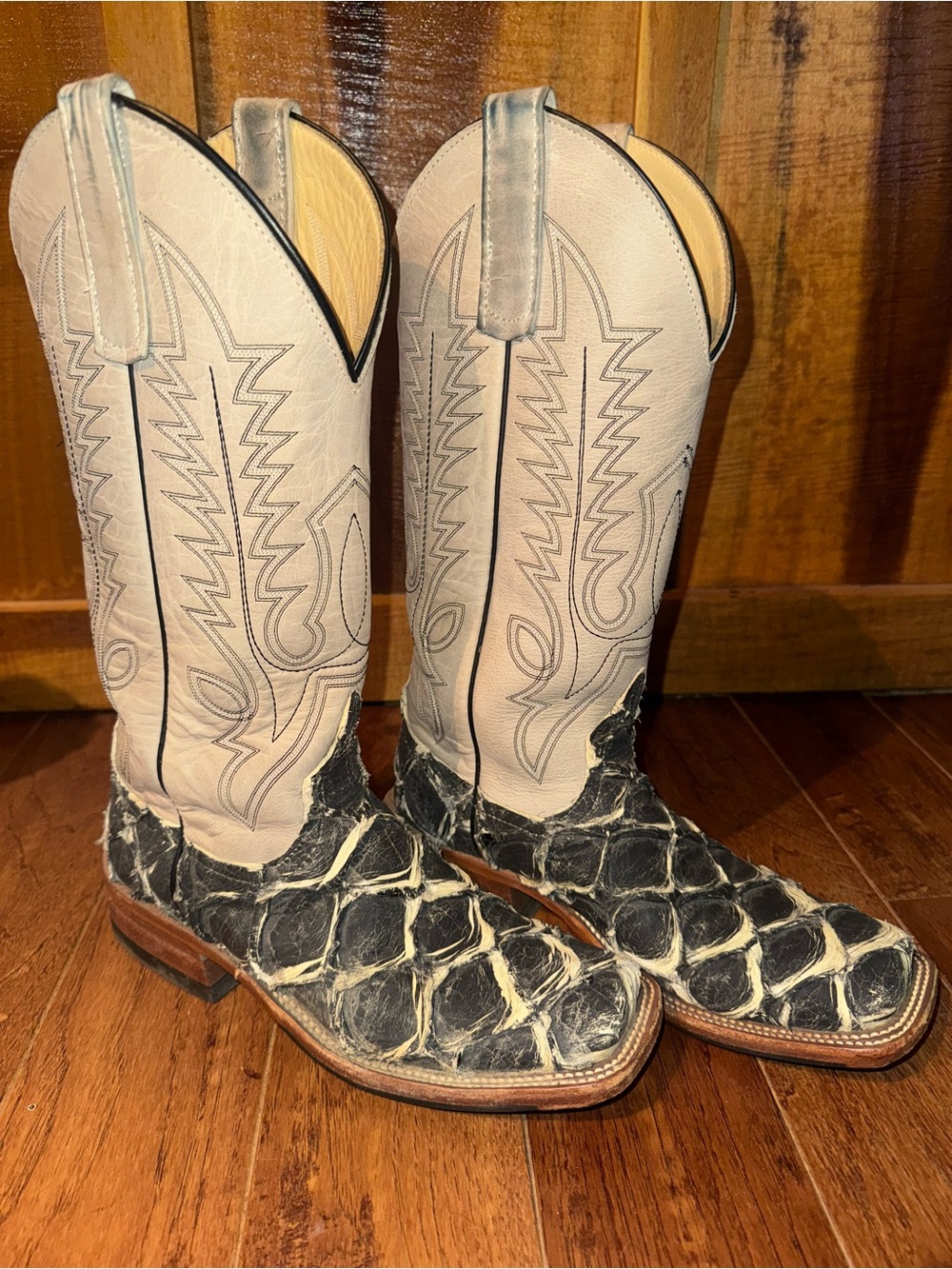 Anderson Bean Big Bass Boots Black & white Exotic Scale Cowboy Boots
